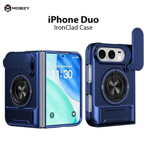 iPhone Duo - Magnetic Ironclad Case with Sliding Lens Cover, Ring Holder & Kickstand