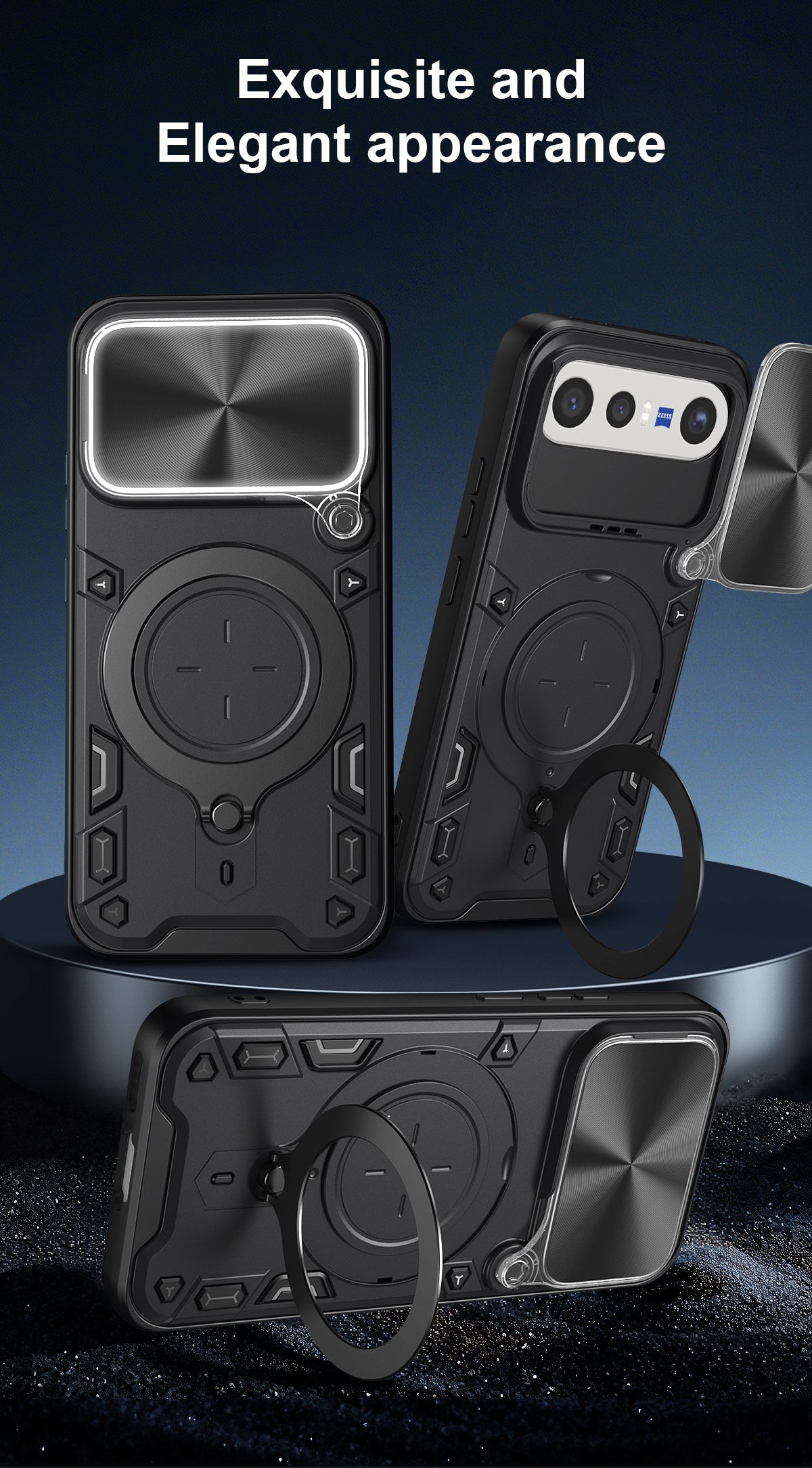 Vivo X300 FE - Bunker Ring Kickstand Case with Slide Camera Protection