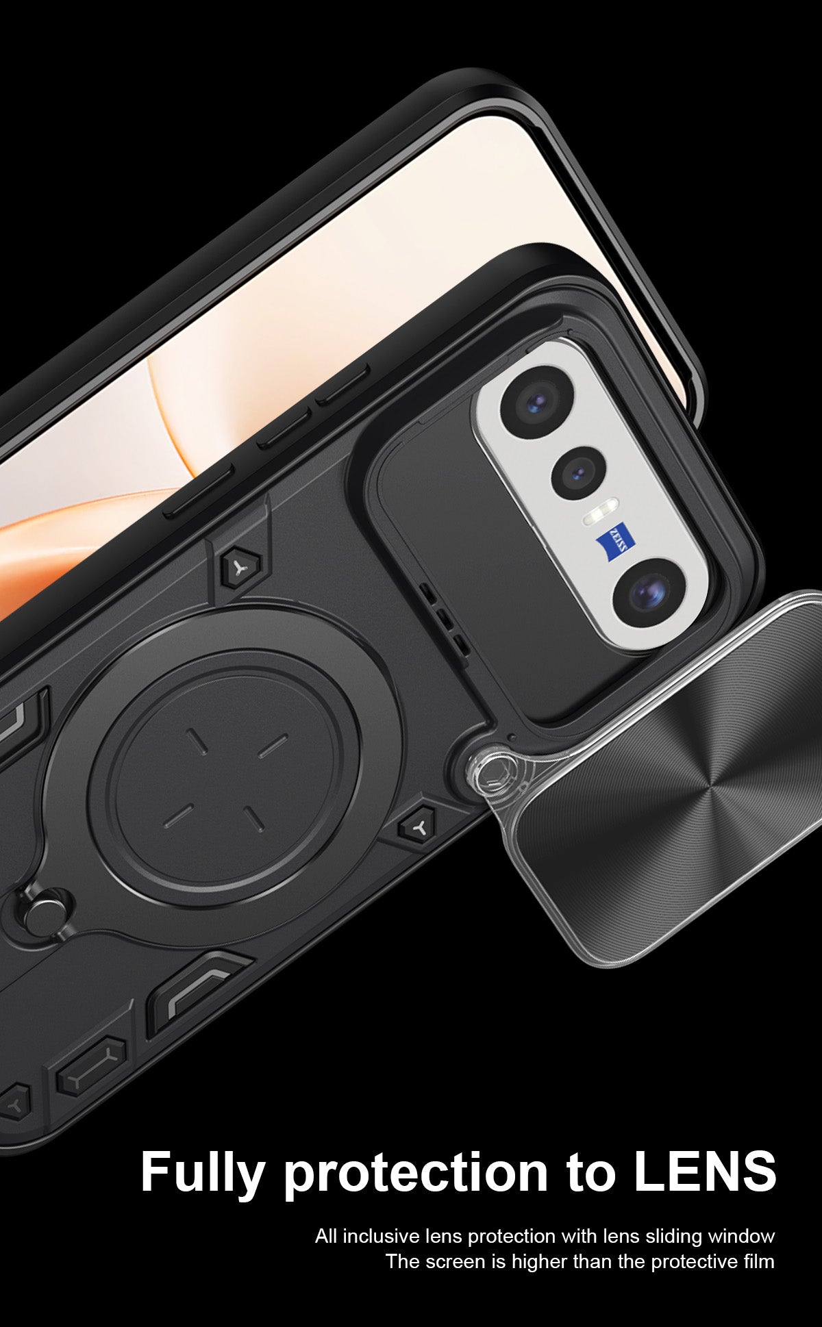 Vivo X300 FE - Bunker Ring Kickstand Case with Slide Camera Protection