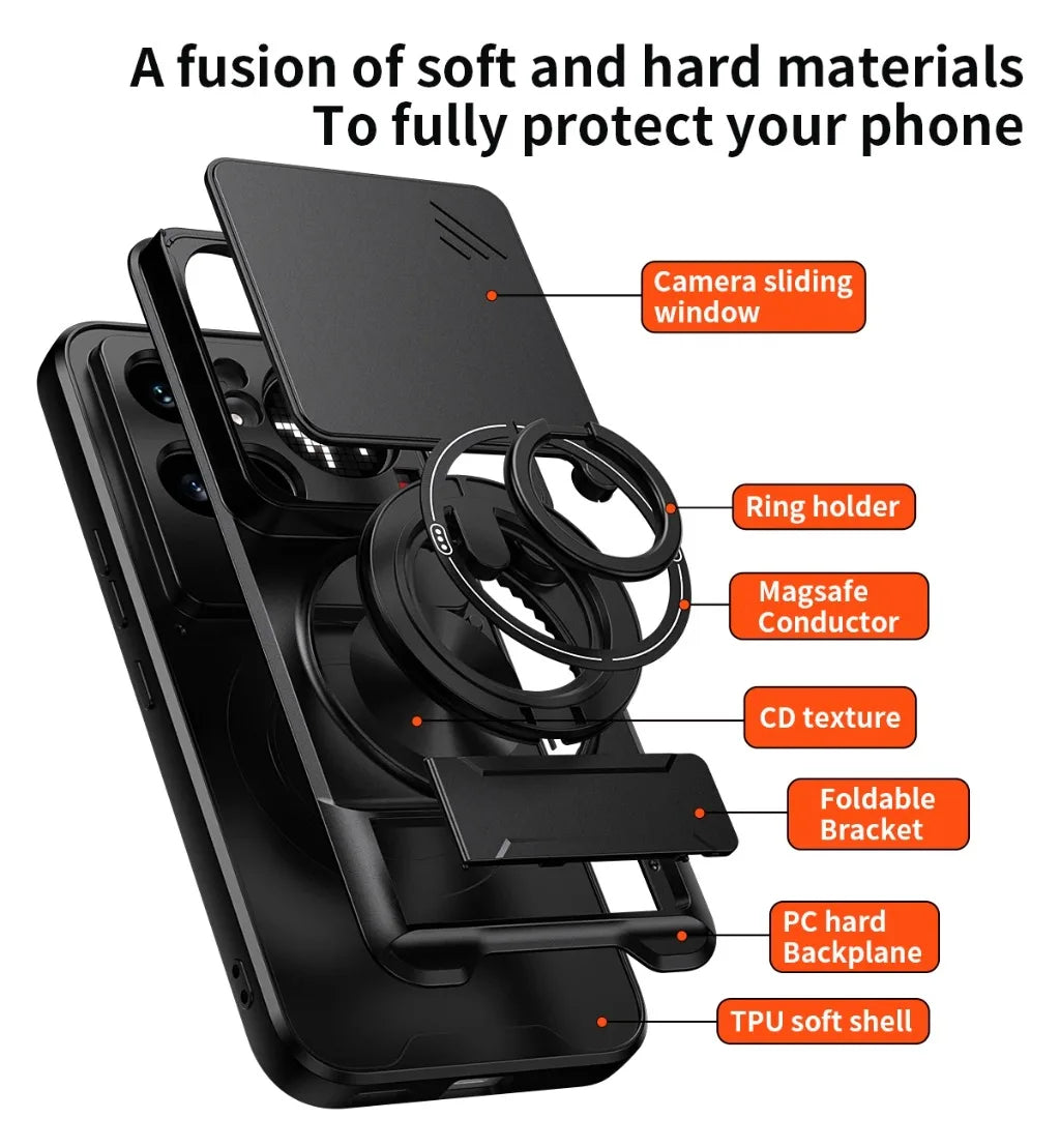 Nothing Phone 4a Pro - Magnetic Ironclad Case with Sliding Lens Cover, Ring Holder & Kickstand