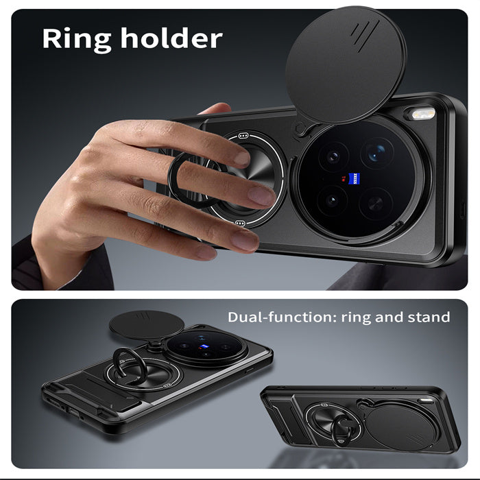 Vivo X300 FE - Magnetic Ironclad Case with Sliding Lens Cover, Ring Holder & Kickstand