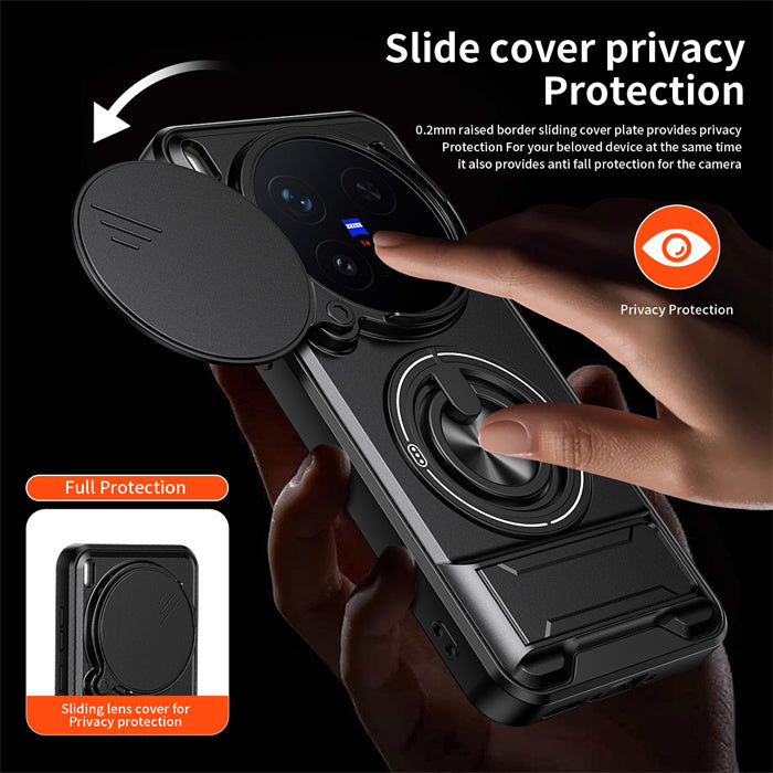 Vivo X300 FE - Magnetic Ironclad Case with Sliding Lens Cover, Ring Holder & Kickstand