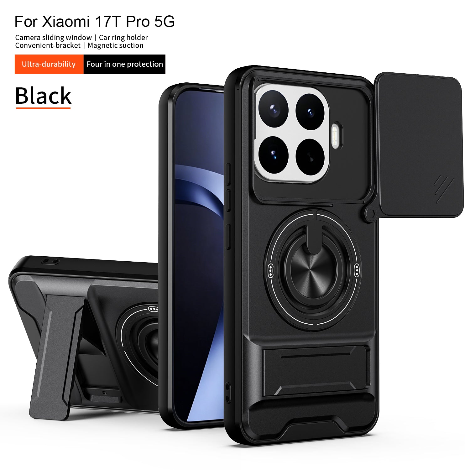 Infinix GT 50 Pro - Magnetic Ironclad Case with Sliding Lens Cover, Ring Holder & Kickstand