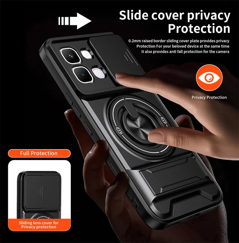Infinix Note Edge - Magnetic Ironclad Case with Sliding Lens Cover, Ring Holder & Kickstand