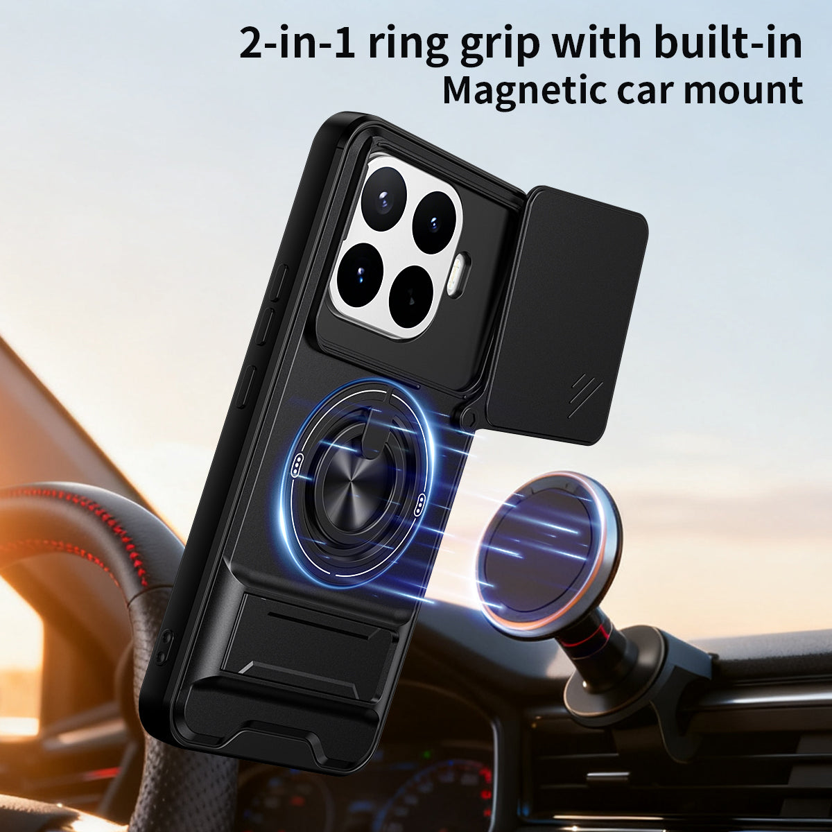 Infinix GT 50 Pro - Magnetic Ironclad Case with Sliding Lens Cover, Ring Holder & Kickstand
