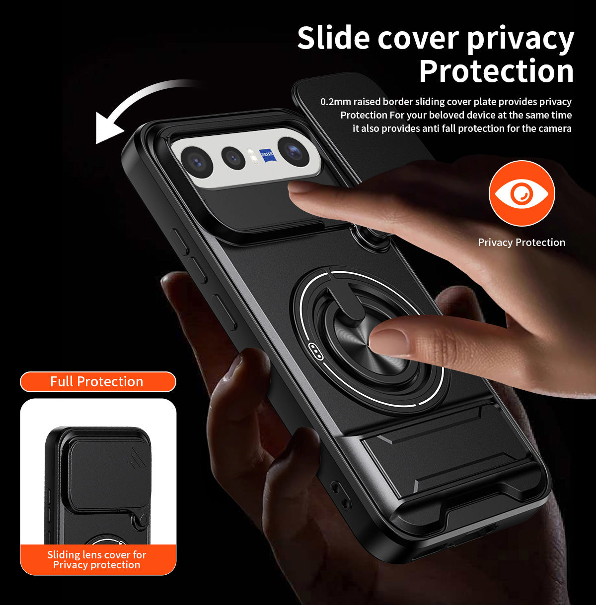Vivo X300 FE - Magnetic Ironclad Case with Sliding Lens Cover, Ring Holder & Kickstand