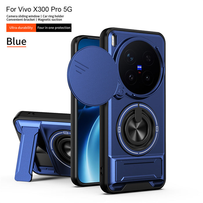 Vivo X300 FE - Magnetic Ironclad Case with Sliding Lens Cover, Ring Holder & Kickstand
