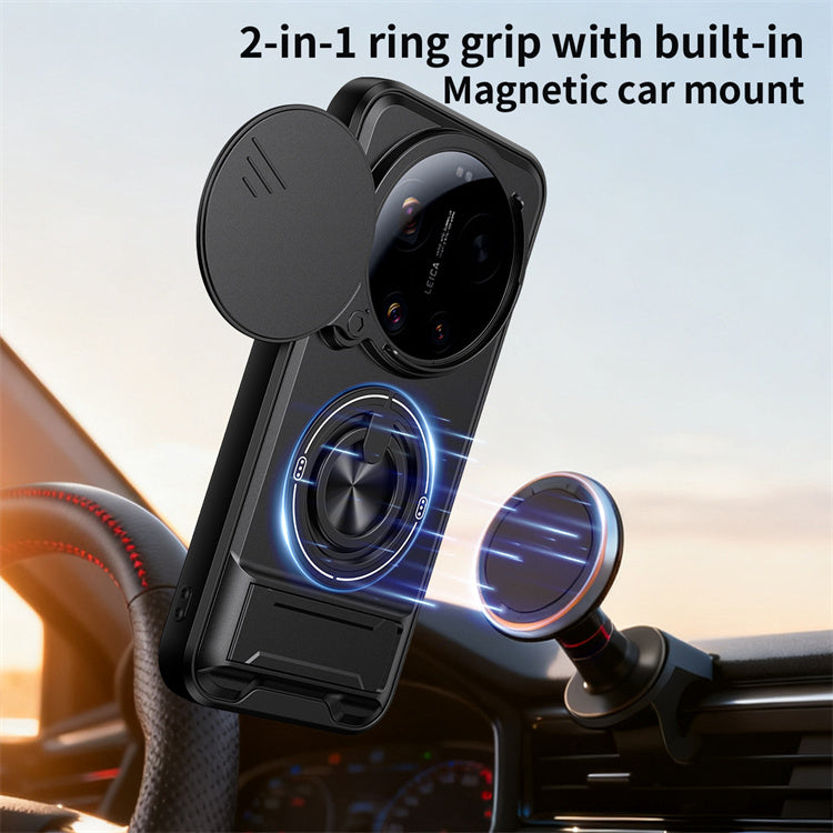 Xiaomi 17 Ultra - Magnetic Ironclad Case with Sliding Lens Cover, Ring Holder & Kickstand