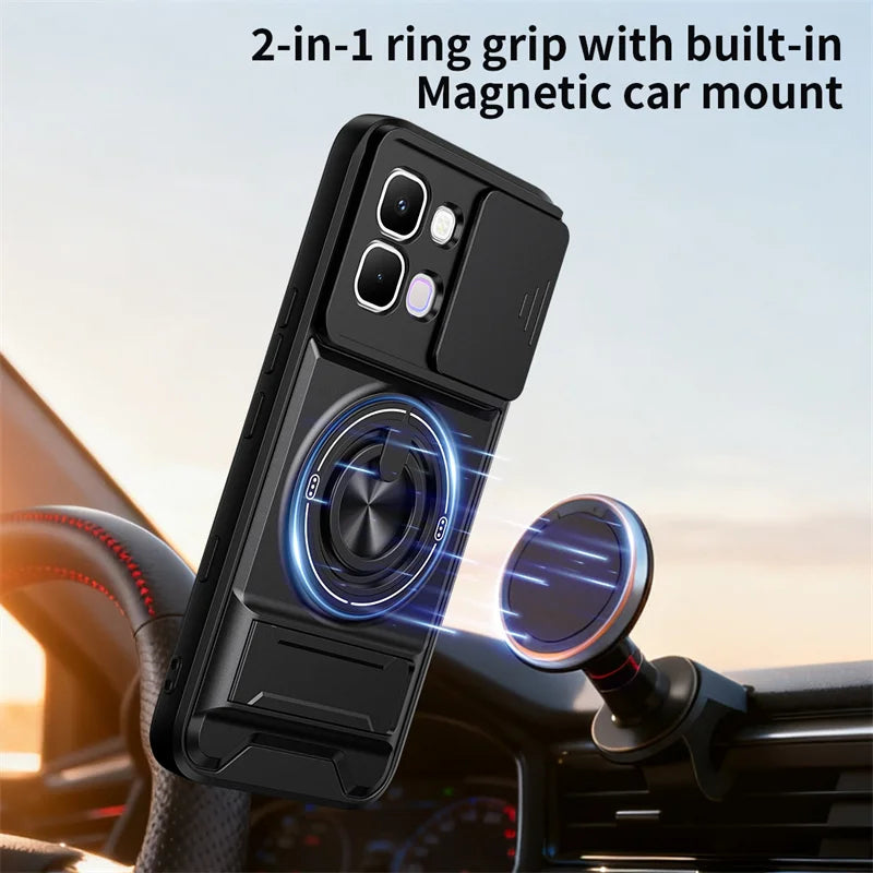 Infinix Note Edge - Magnetic Ironclad Case with Sliding Lens Cover, Ring Holder & Kickstand