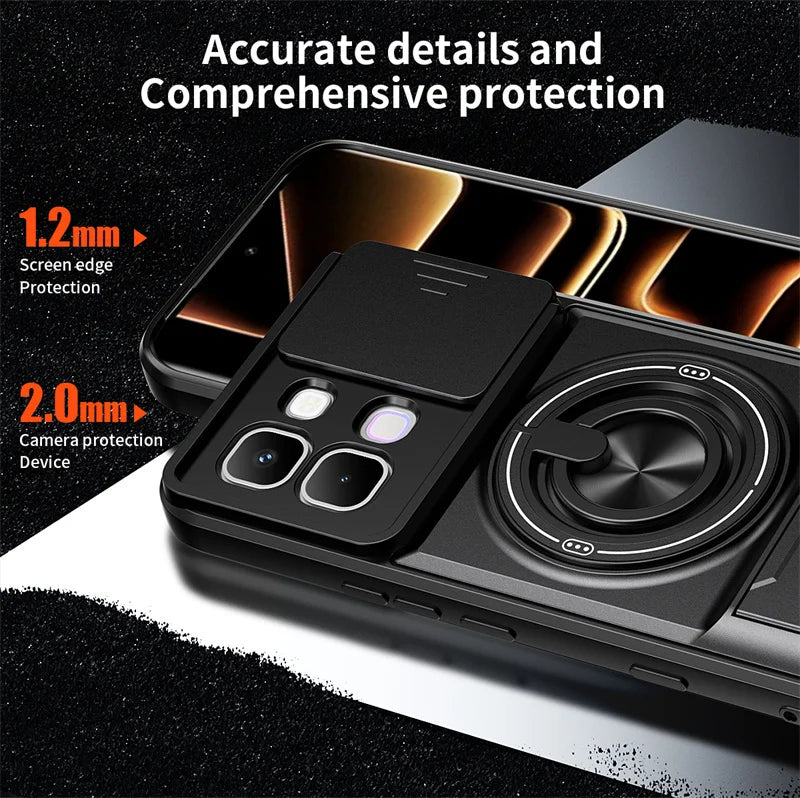 Infinix Note Edge - Magnetic Ironclad Case with Sliding Lens Cover, Ring Holder & Kickstand