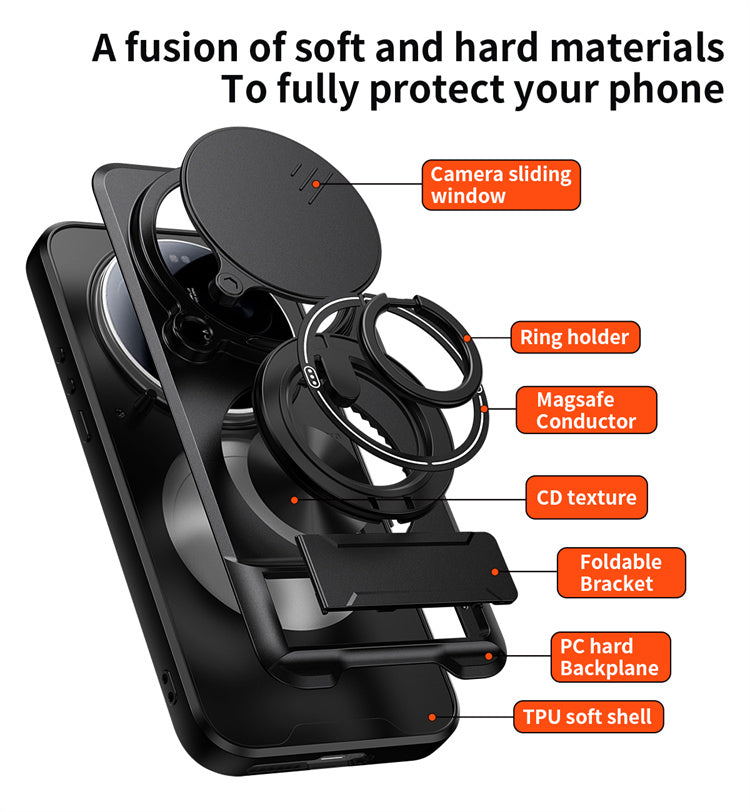 Infinix GT 50 Pro - Magnetic Ironclad Case with Sliding Lens Cover, Ring Holder & Kickstand
