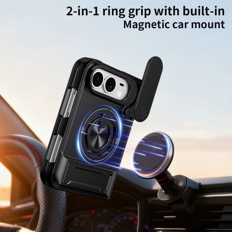 iPhone Duo - Magnetic Ironclad Case with Sliding Lens Cover, Ring Holder & Kickstand
