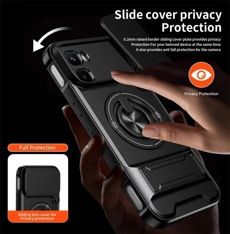 Infinix GT 50 Pro - Magnetic Ironclad Case with Sliding Lens Cover, Ring Holder & Kickstand