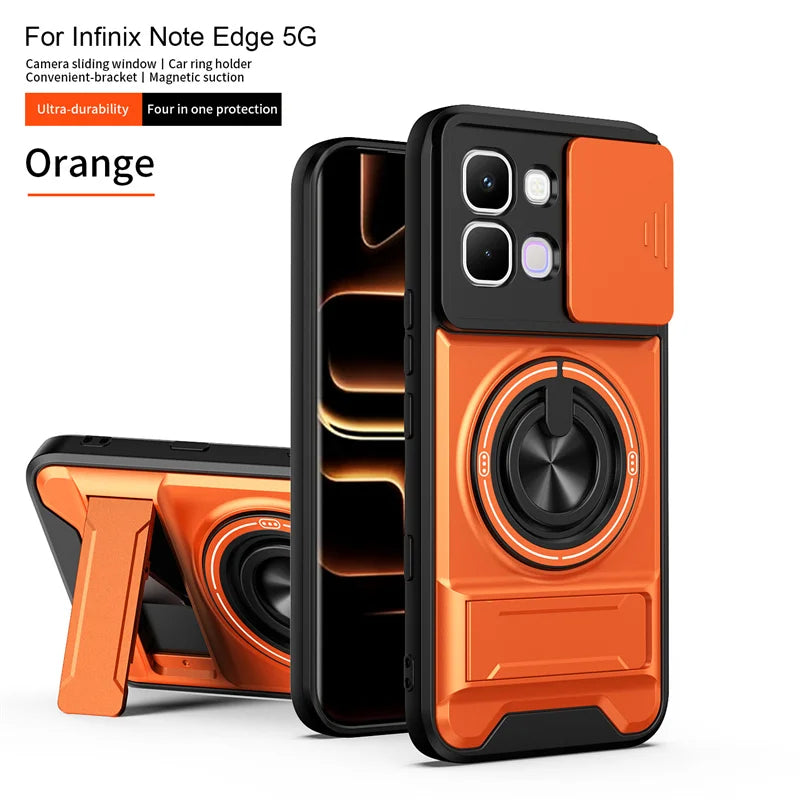 Infinix Note Edge - Magnetic Ironclad Case with Sliding Lens Cover, Ring Holder & Kickstand