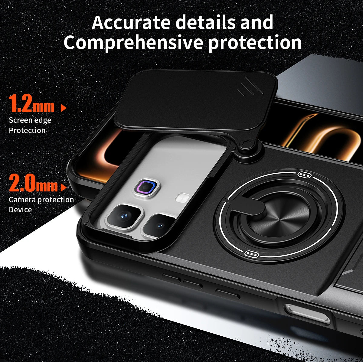 Infinix Note 60/ 60 Pro - Magnetic Ironclad Case with Sliding Lens Cover, Ring Holder & Kickstand