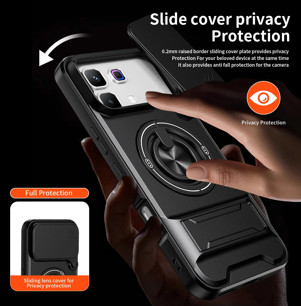 Infinix Note 60/ 60 Pro - Magnetic Ironclad Case with Sliding Lens Cover, Ring Holder & Kickstand