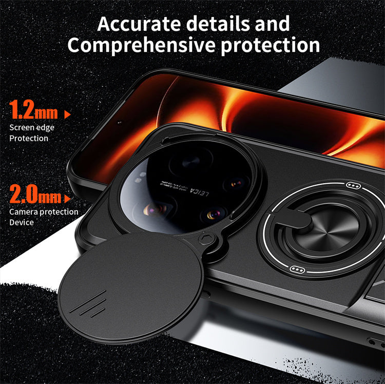 Xiaomi 17 Ultra - Magnetic Ironclad Case with Sliding Lens Cover, Ring Holder & Kickstand