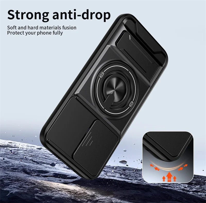 Infinix Note Edge - Magnetic Ironclad Case with Sliding Lens Cover, Ring Holder & Kickstand