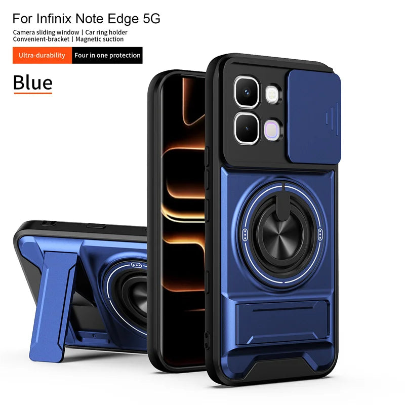 Infinix Note Edge - Magnetic Ironclad Case with Sliding Lens Cover, Ring Holder & Kickstand
