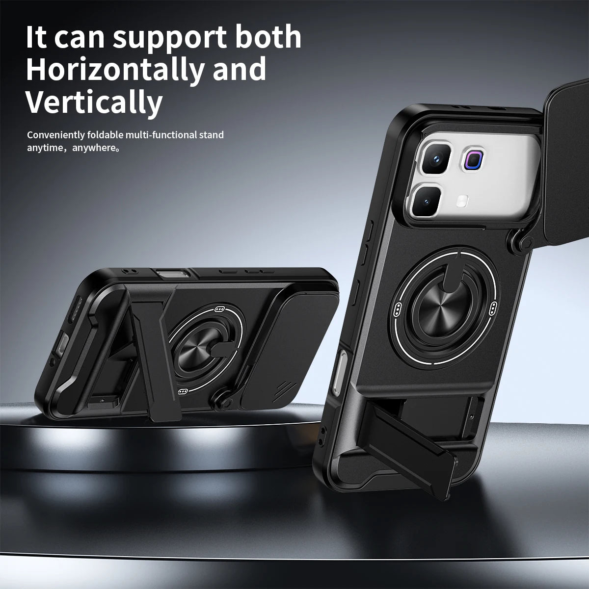 Infinix Note 60/ 60 Pro - Magnetic Ironclad Case with Sliding Lens Cover, Ring Holder & Kickstand