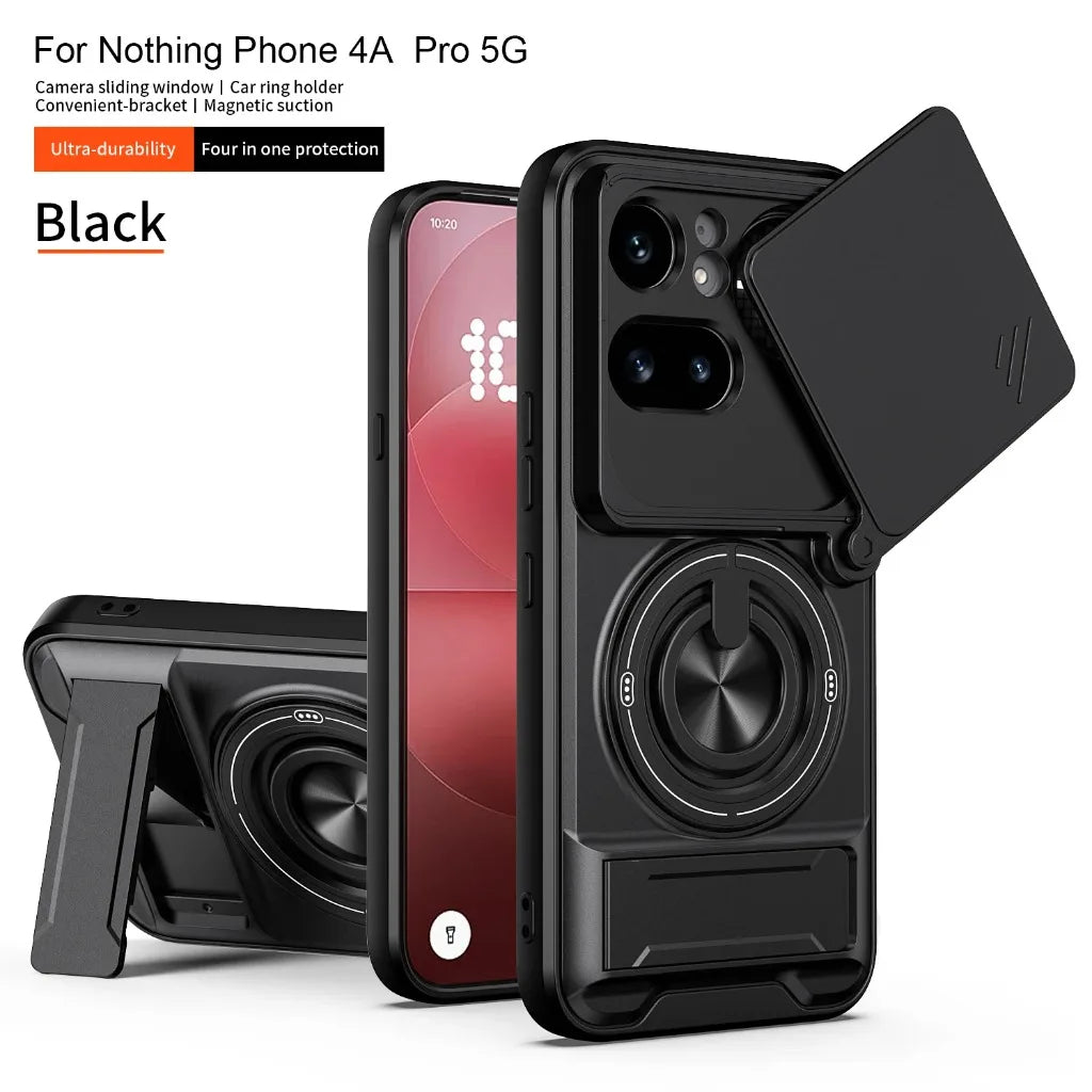 Nothing Phone 4a Pro - Magnetic Ironclad Case with Sliding Lens Cover, Ring Holder & Kickstand