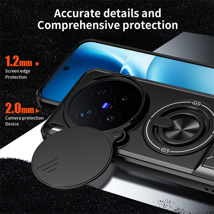 Vivo X300 FE - Magnetic Ironclad Case with Sliding Lens Cover, Ring Holder & Kickstand