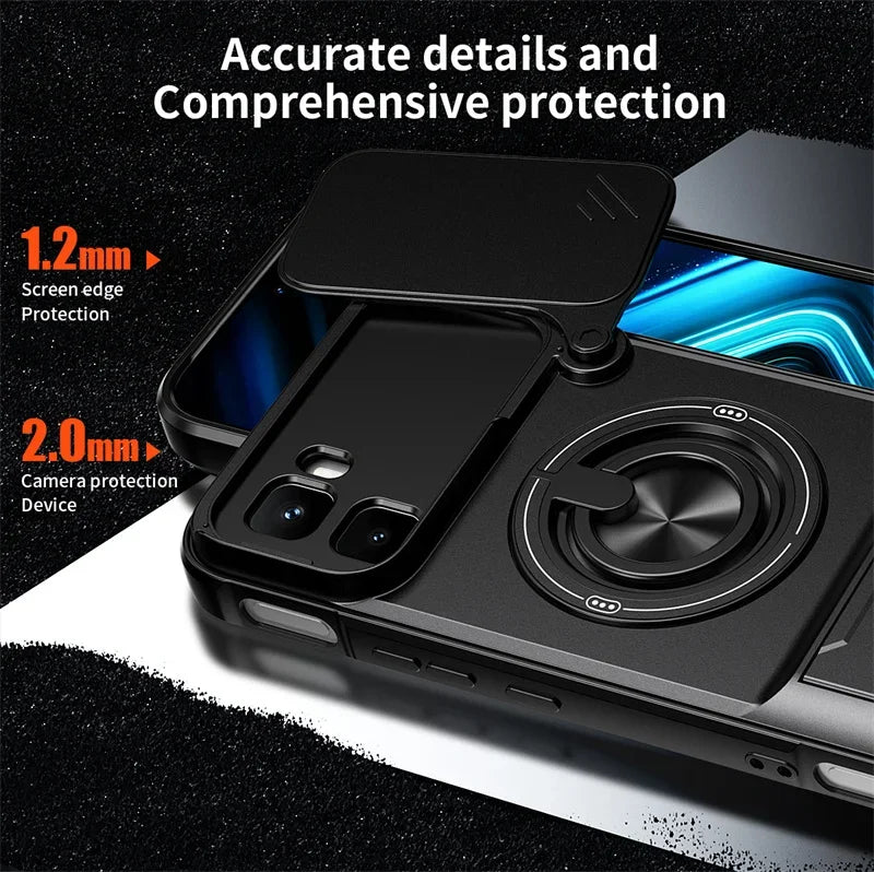 Infinix GT 50 Pro - Magnetic Ironclad Case with Sliding Lens Cover, Ring Holder & Kickstand