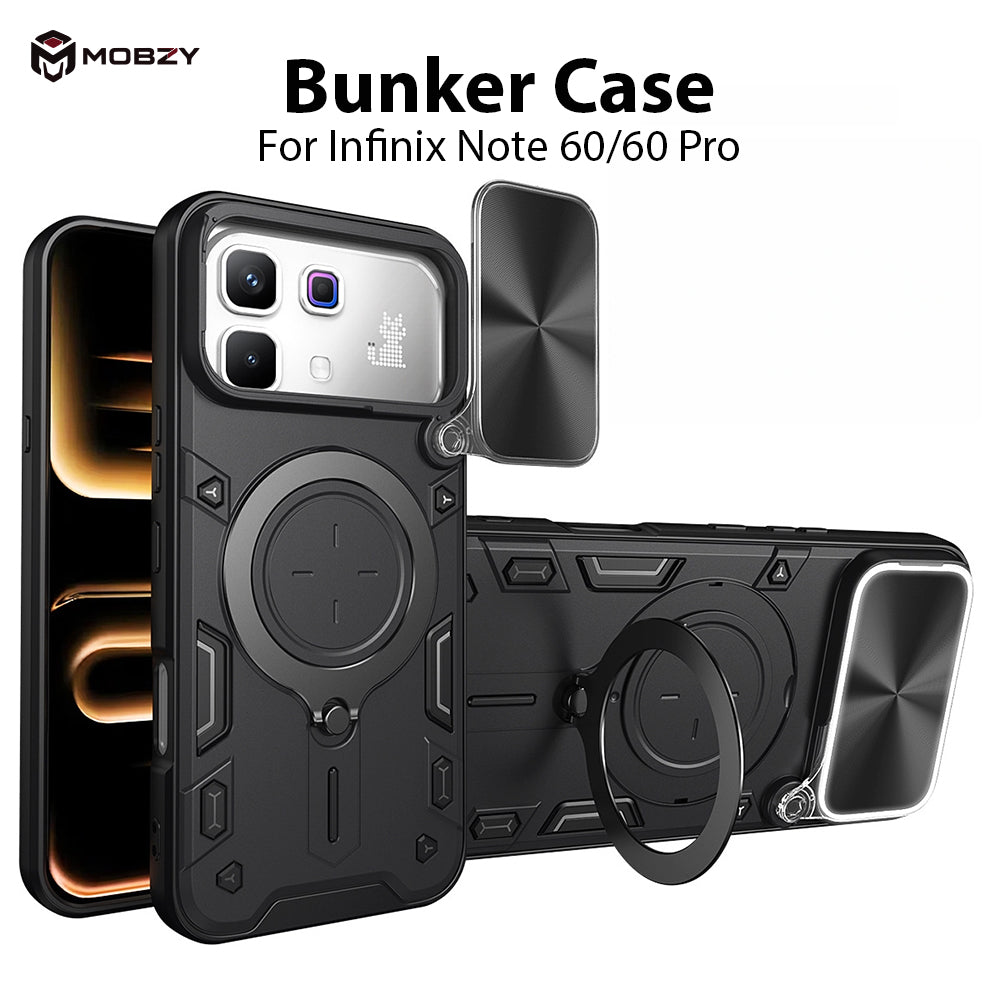 Infinix Note 60/60 Pro - Bunker Ring Kickstand Case with Slide Camera Protection