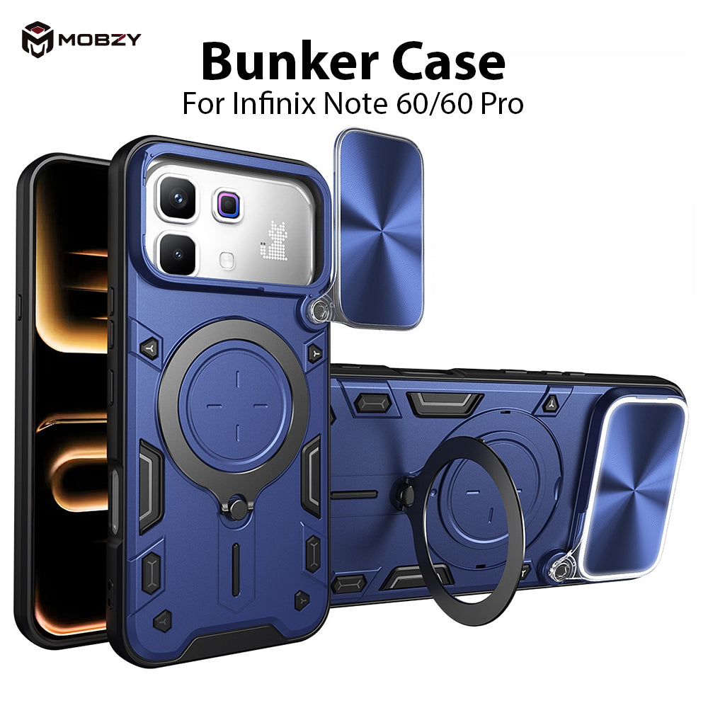 Infinix Note 60/60 Pro - Bunker Ring Kickstand Case with Slide Camera Protection