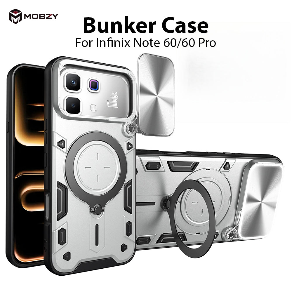 Infinix Note 60/60 Pro - Bunker Ring Kickstand Case with Slide Camera Protection