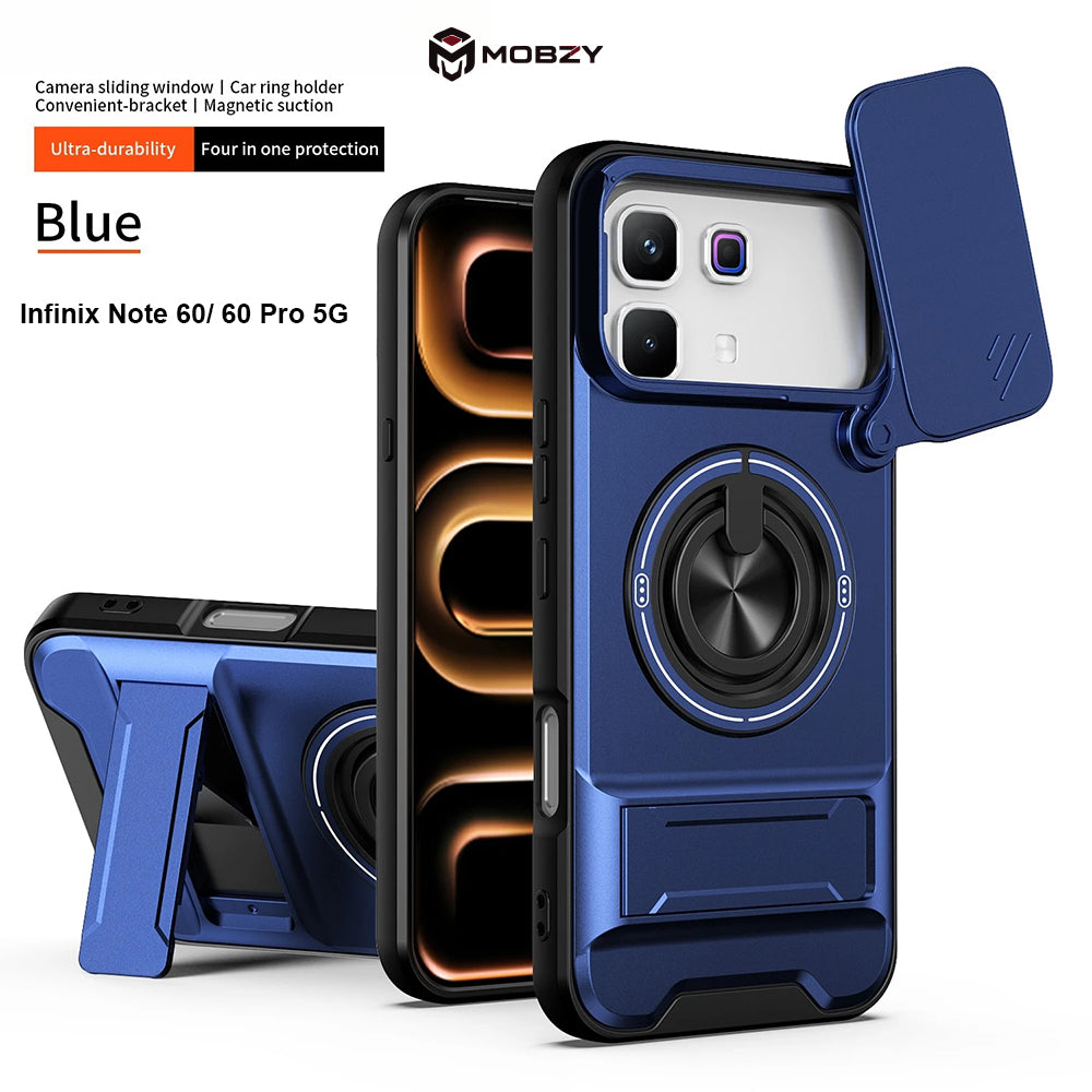 Infinix Note 60/ 60 Pro - Magnetic Ironclad Case with Sliding Lens Cover, Ring Holder & Kickstand