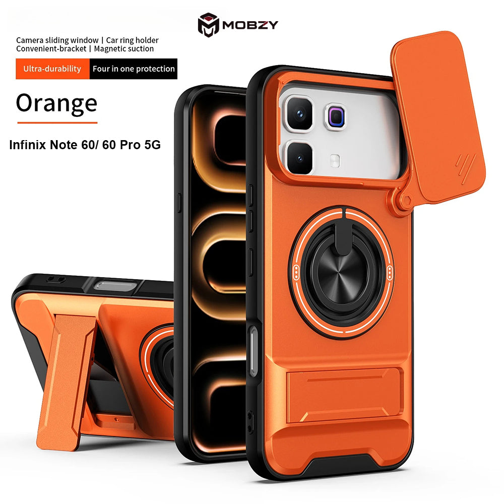 Infinix Note 60/ 60 Pro - Magnetic Ironclad Case with Sliding Lens Cover, Ring Holder & Kickstand
