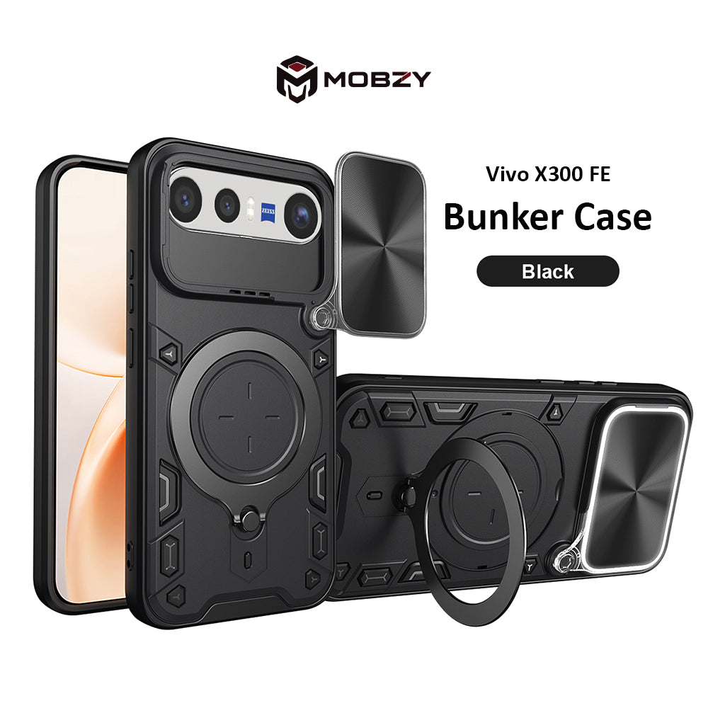 Vivo X300 FE - Bunker Ring Kickstand Case with Slide Camera Protection