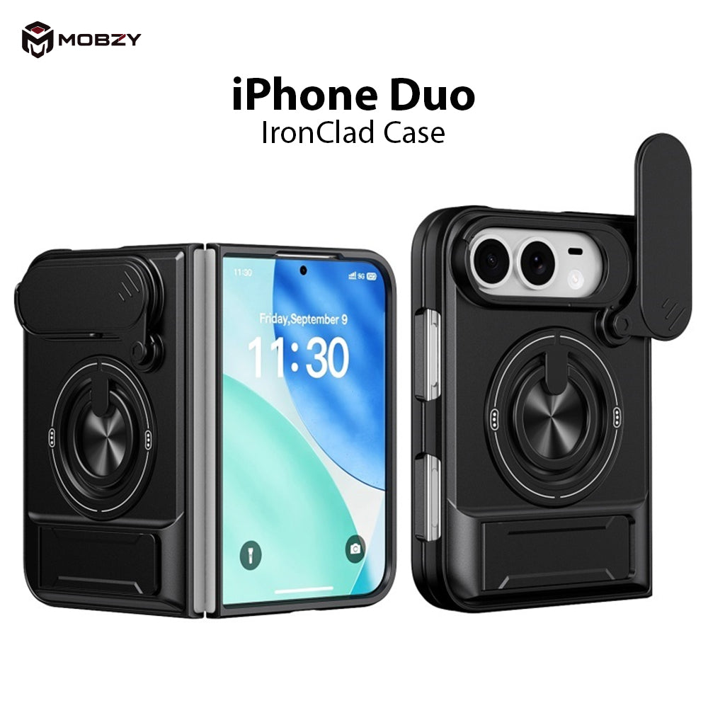 iPhone Duo - Magnetic Ironclad Case with Sliding Lens Cover, Ring Holder & Kickstand