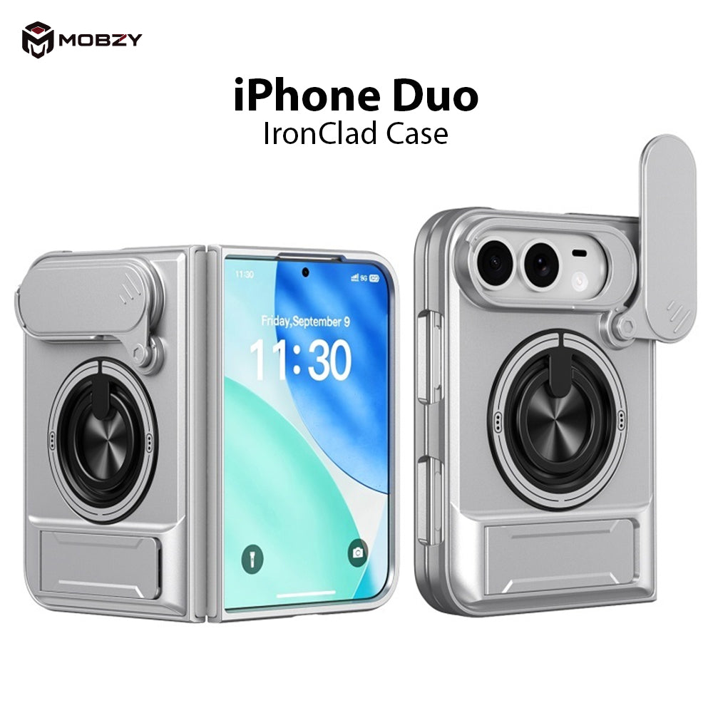 iPhone Duo - Magnetic Ironclad Case with Sliding Lens Cover, Ring Holder & Kickstand